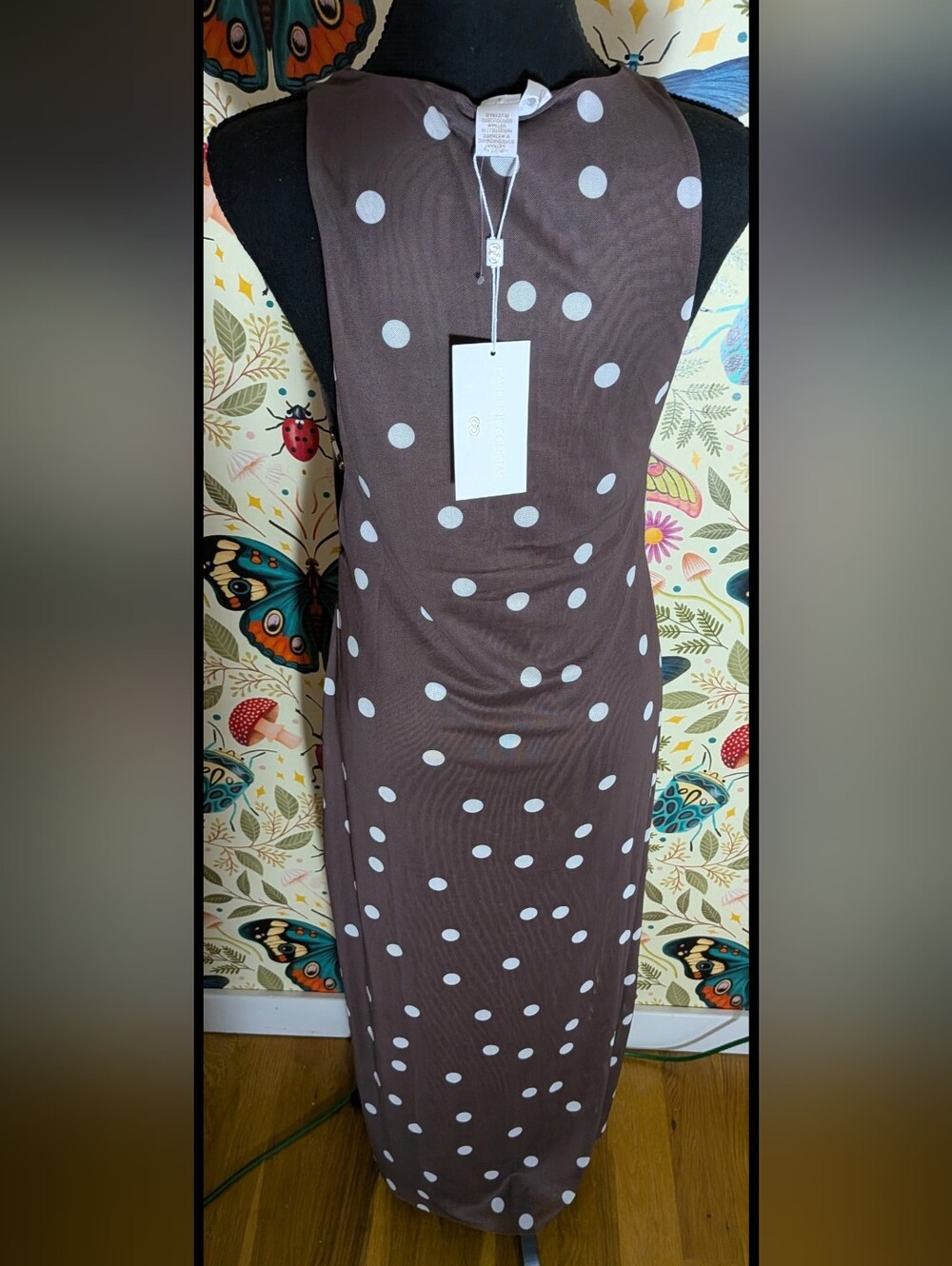 Caroline Constas Brown Coverup Dress with White Polka Dots, NWT! - Picture 4 of 11